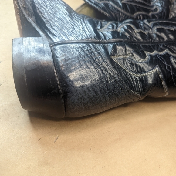 Tony Lama boots men's size 9D shrunken Bull Shoulder blue/gray leather classic W - Picture 8 of 12